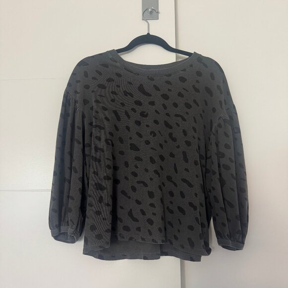 Clare V. Drop Shoulder Tee Puff 3/4 Sleeves Top In Faded Gray and Black - L - Picture 2 of 12